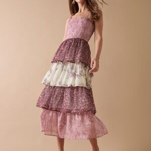 Beverly Smock Top Tiered Floral Midi Dress